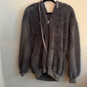 Cozy Gray Fleece Zip-Up Hoodie